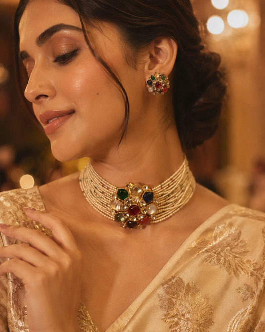 Navratna Bloom Stud Earrings