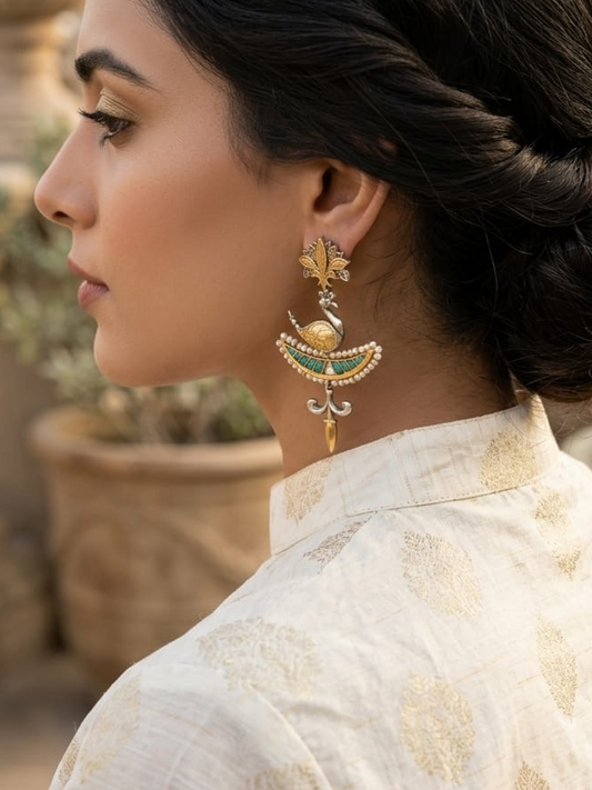 Turquoise Pearl Crescent Statement Earrings