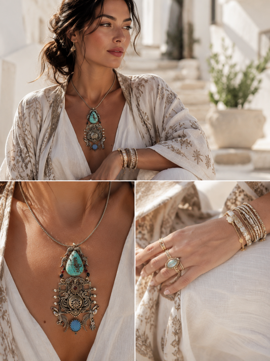Bohemian Oxidized Silver Filigree Necklace